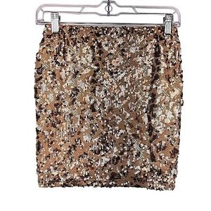 Wet Seal Sequin Mini Skirt Gold Bronze Animal Print Party XS Going Out Glam Y2K